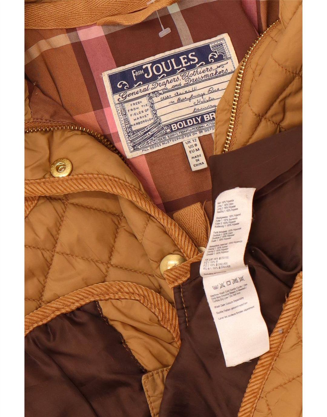 Joules Womens Quilted Jacket UK 12 Medium Beige Polyamide