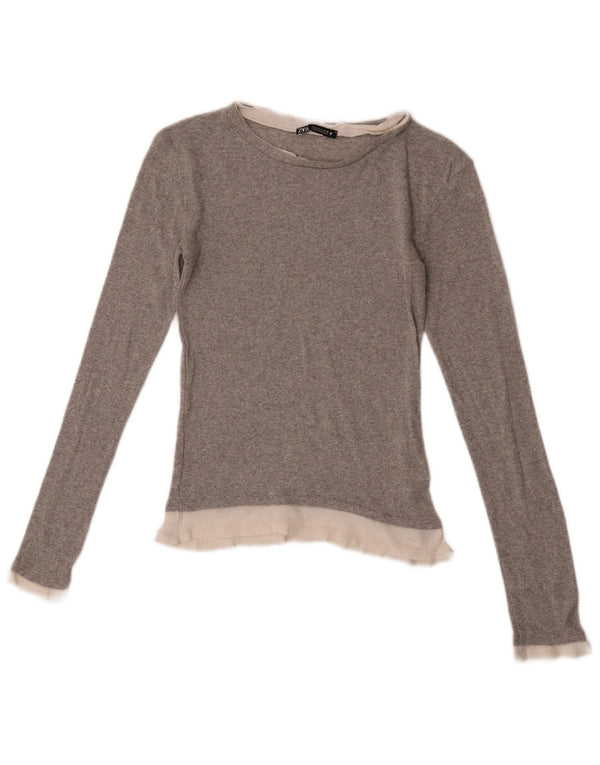 Zara Womens Top Long Sleeve UK 8 Small Grey Colourblock Polyester