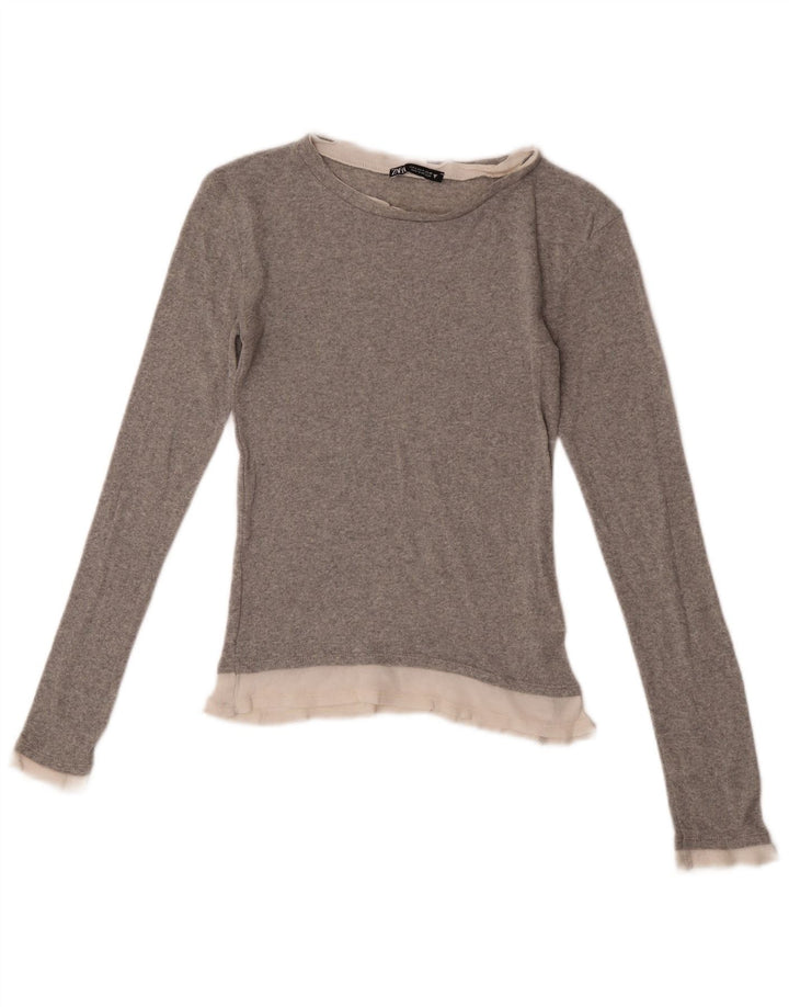 Zara Womens Top Long Sleeve UK 8 Small Grey Colourblock Polyester