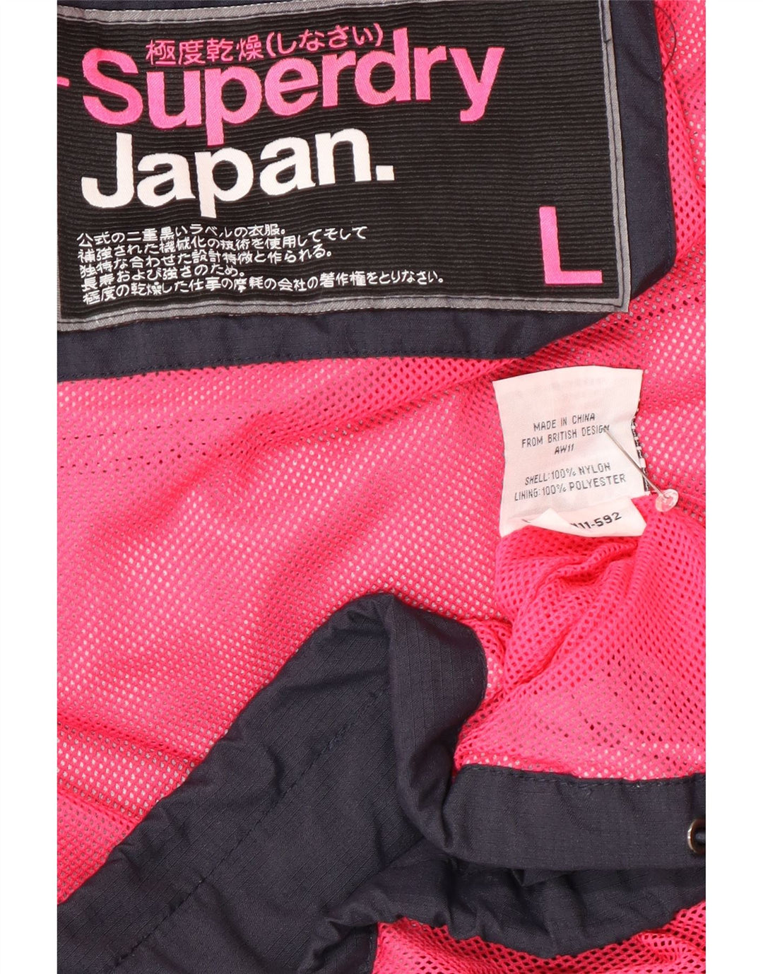 Superdry Womens Windbreaker Jacket UK 16 Large Navy Blue Nylon