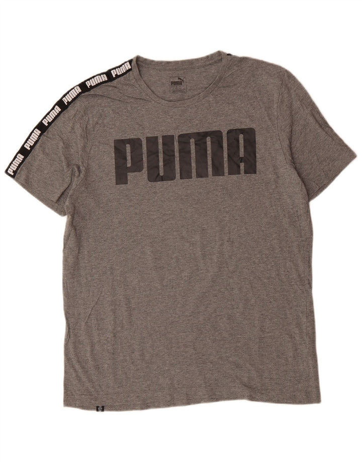PUMA Mens Graphic T-Shirt Top Large Grey Colourblock Cotton