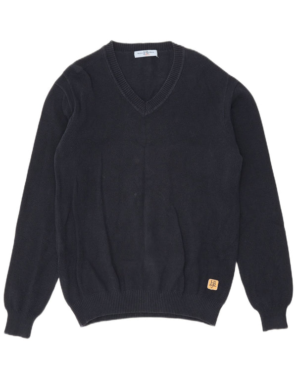 Harmont & Blaine Mens V-Neck Jumper Sweater Large Navy Blue Cotton