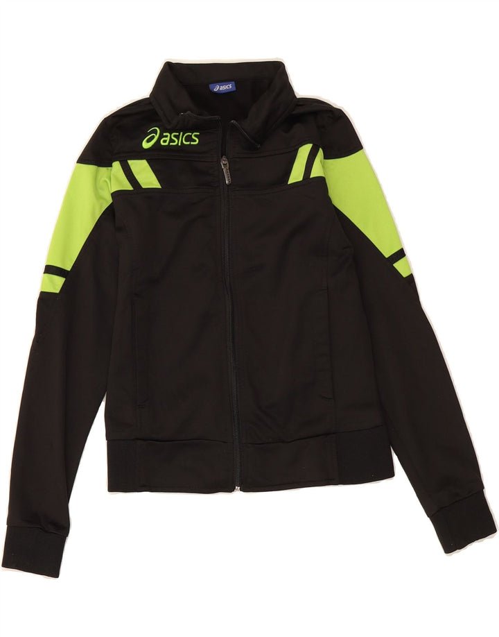 ASICS Boys Graphic Tracksuit Top Jacket 8-9 Years Black Colourblock Vintage Asics and Second-Hand Asics from Messina Hembry 