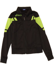 ASICS Boys Graphic Tracksuit Top Jacket 8-9 Years Black Colourblock