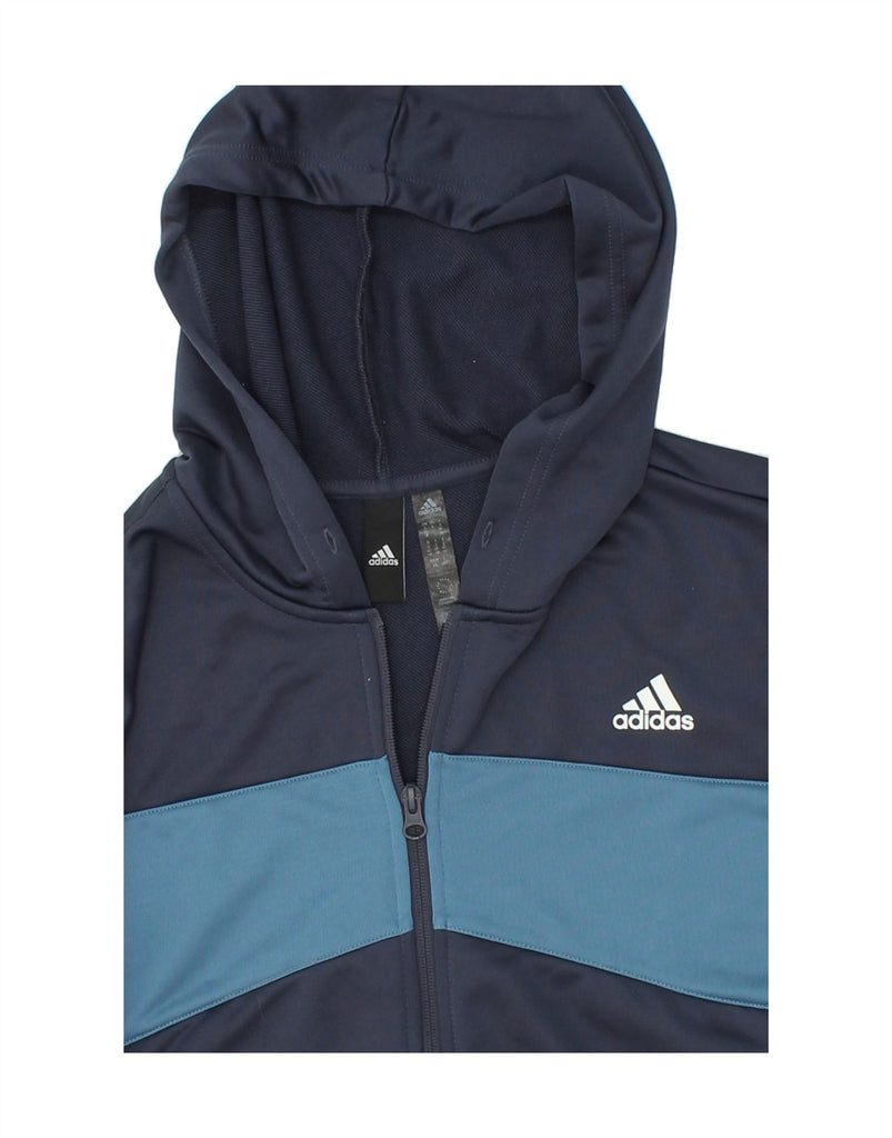 ADIDAS Womens Crop Zip Hoodie Sweater UK 16/18 Large Navy Blue Colourblock Vintage Adidas and Second-Hand Adidas from Messina Hembry 