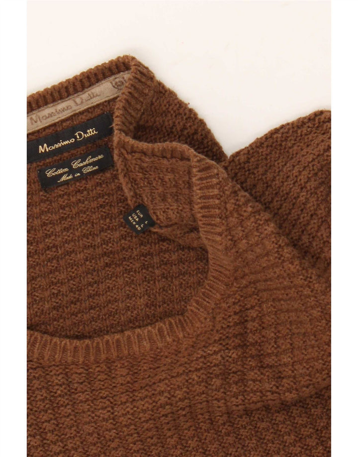 Massimo Dutti Mens Crew Neck Jumper Sweater Large Brown Cotton