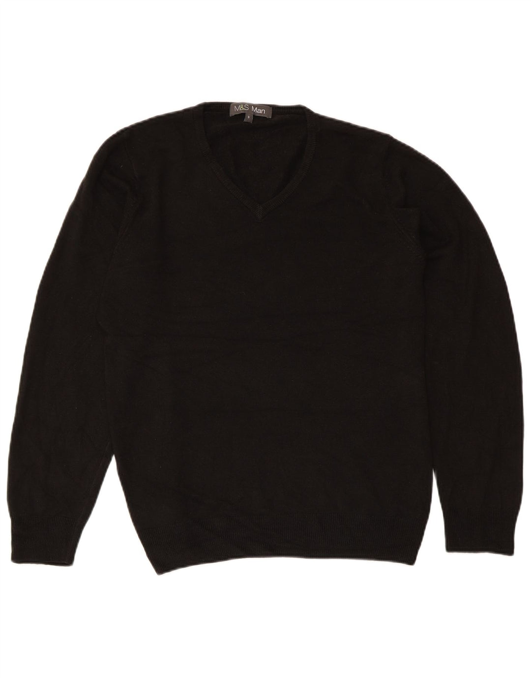 MARKS & SPENCER Mens V-Neck Jumper Sweater Small Black Acrylic