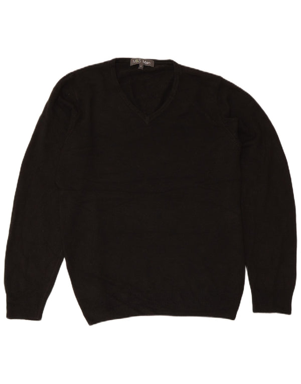 MARKS & SPENCER Mens V-Neck Jumper Sweater Small Black Acrylic