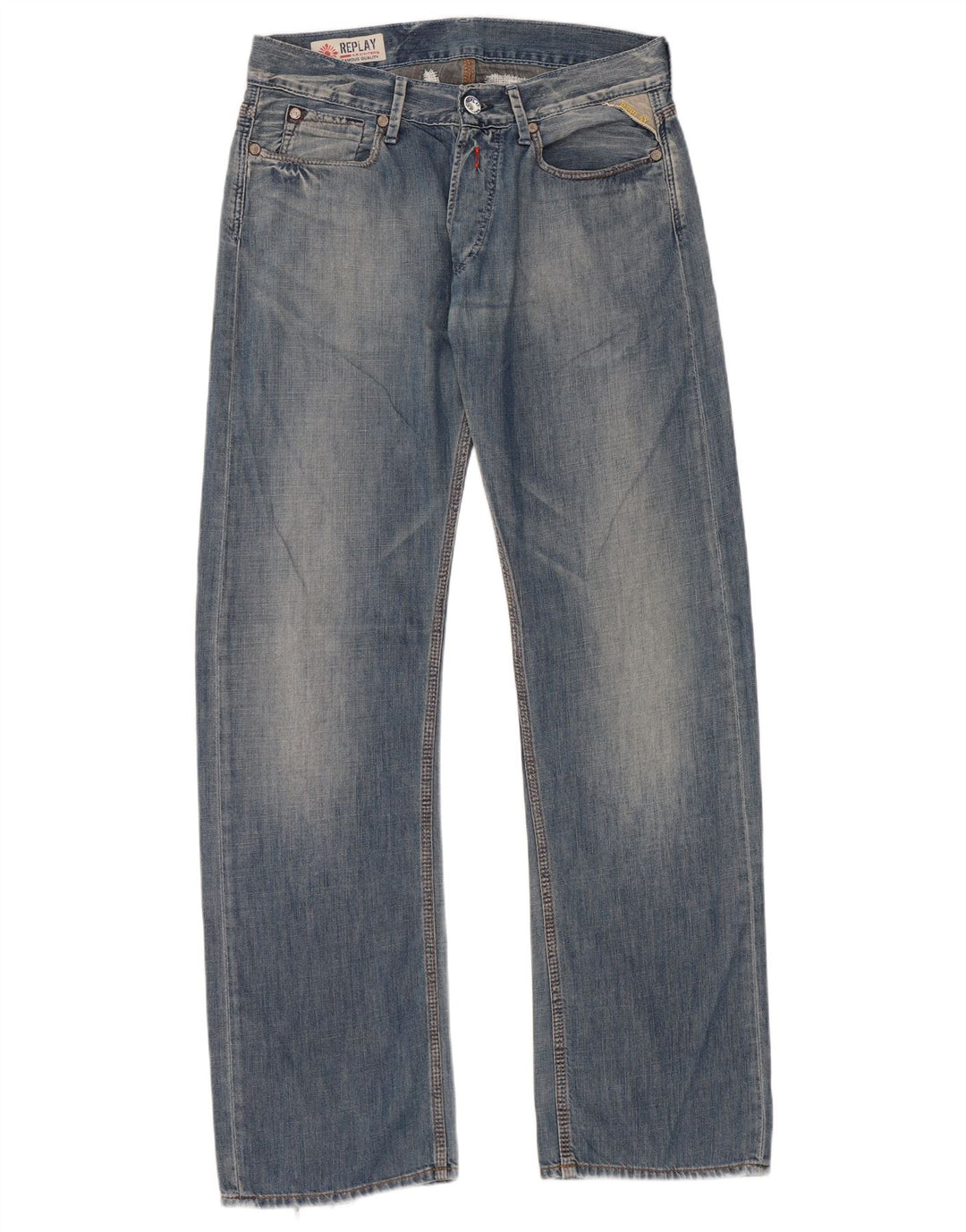 Replay Mens Graphic Straight Jeans W30 L34 Blue Cotton