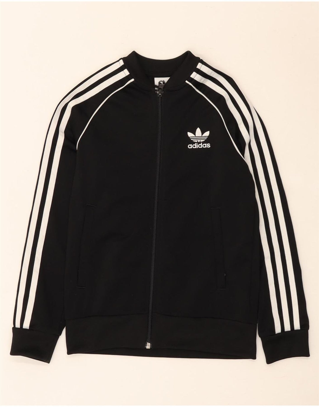 Adidas Boys Tracksuit Top Jacket 8-9 Years Black Polyester