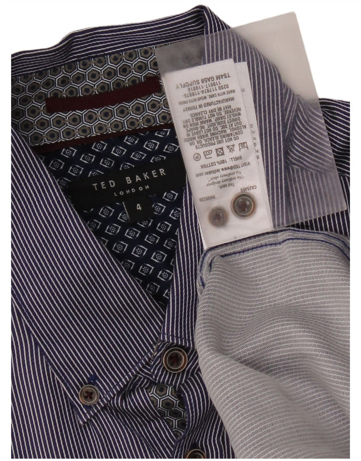 Ted Baker Mens Shirt Size 4 Large Blue Pinstripe Cotton