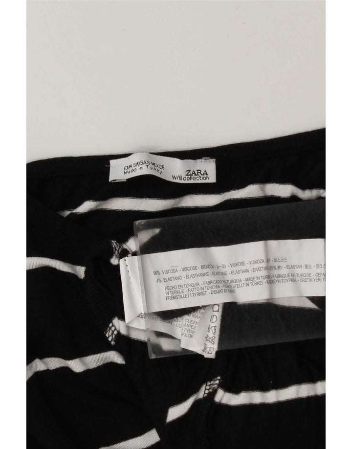 Zara Womens Oversized Top Long Sleeve UK 10 Small Black Striped Viscose