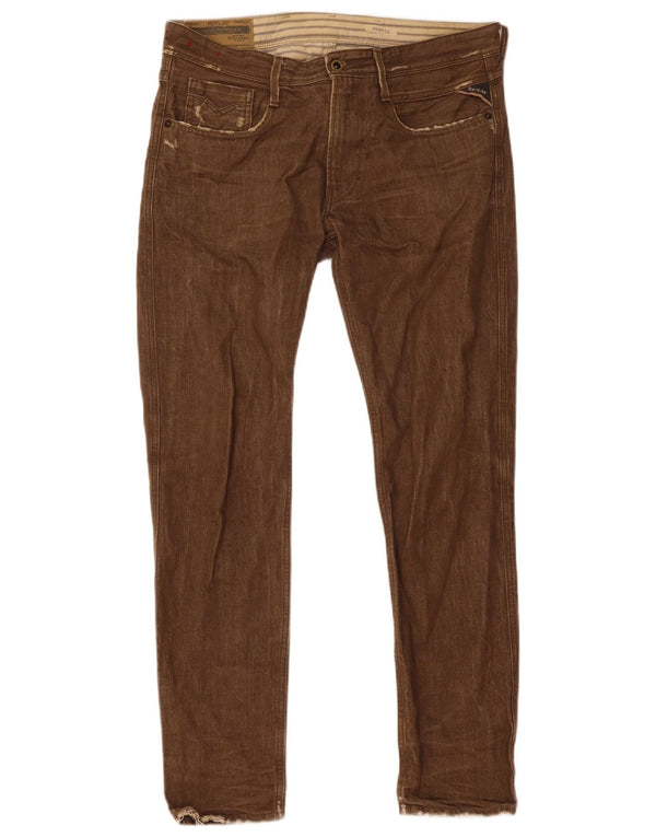 Replay Mens Anbass Slim Jeans W34 L32 Brown Cotton