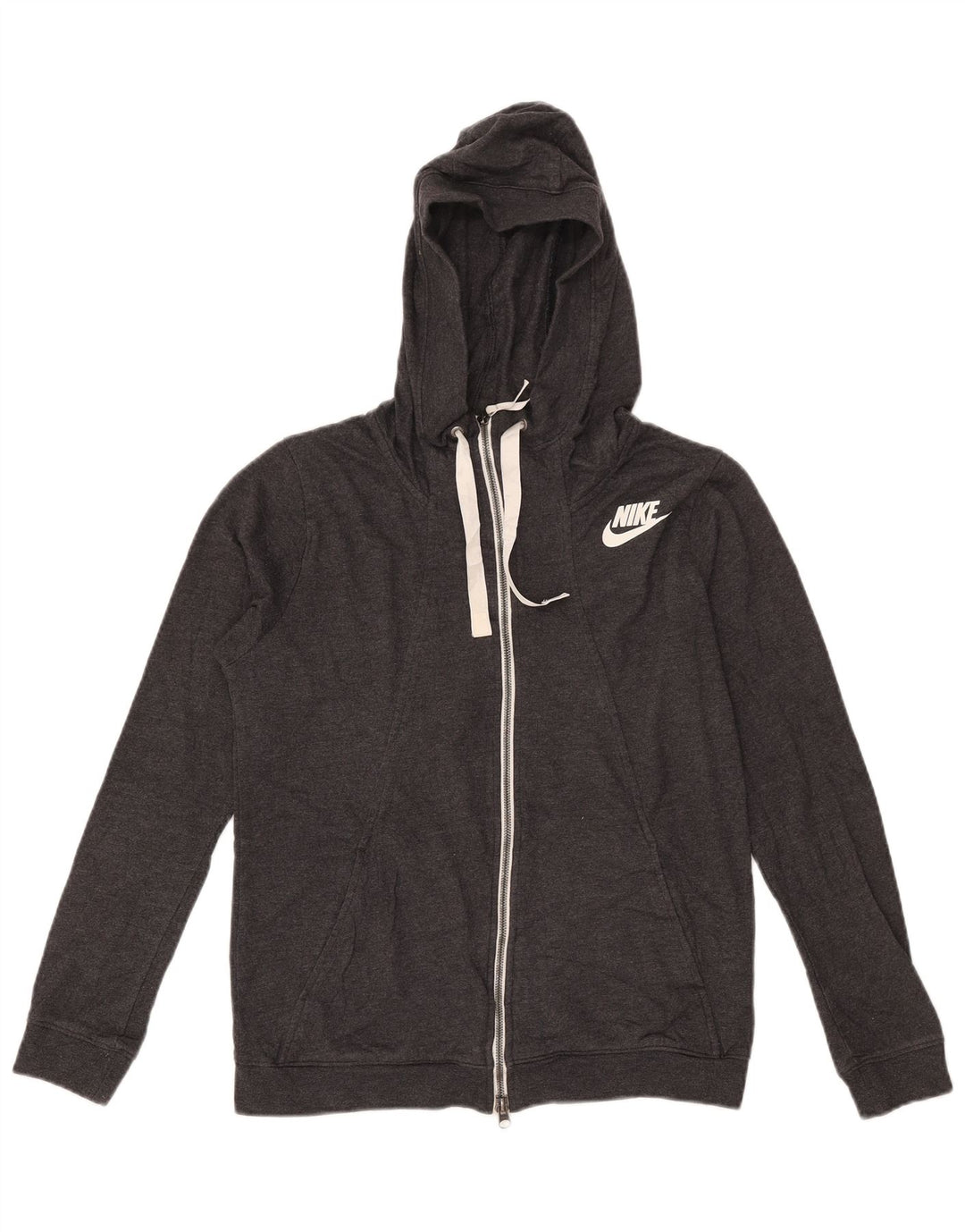 Nike Womens Zip Hoodie Sweater UK 14 Medium Grey Polyester