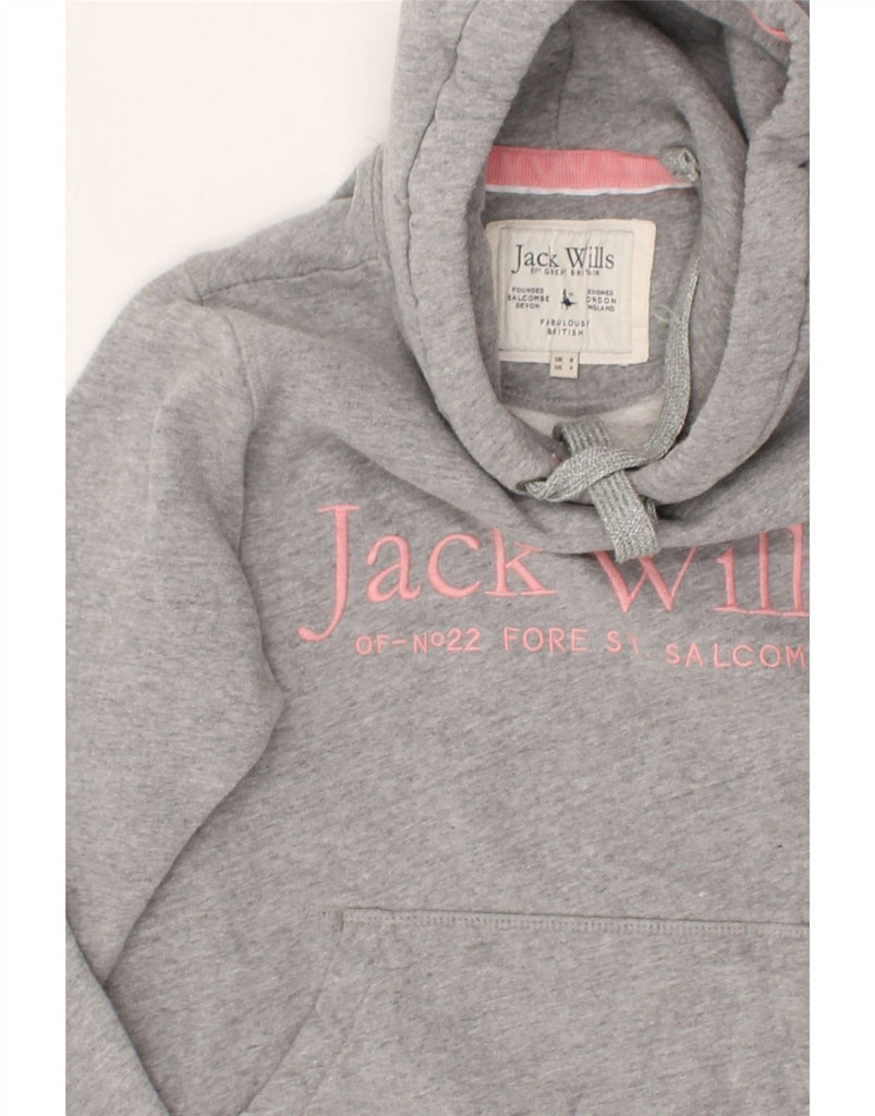 JACK WILLS Womens Graphic Hoodie Jumper UK 8 Small  Grey Cotton | Vintage Jack Wills | Thrift | Second-Hand Jack Wills | Used Clothing | Messina Hembry 