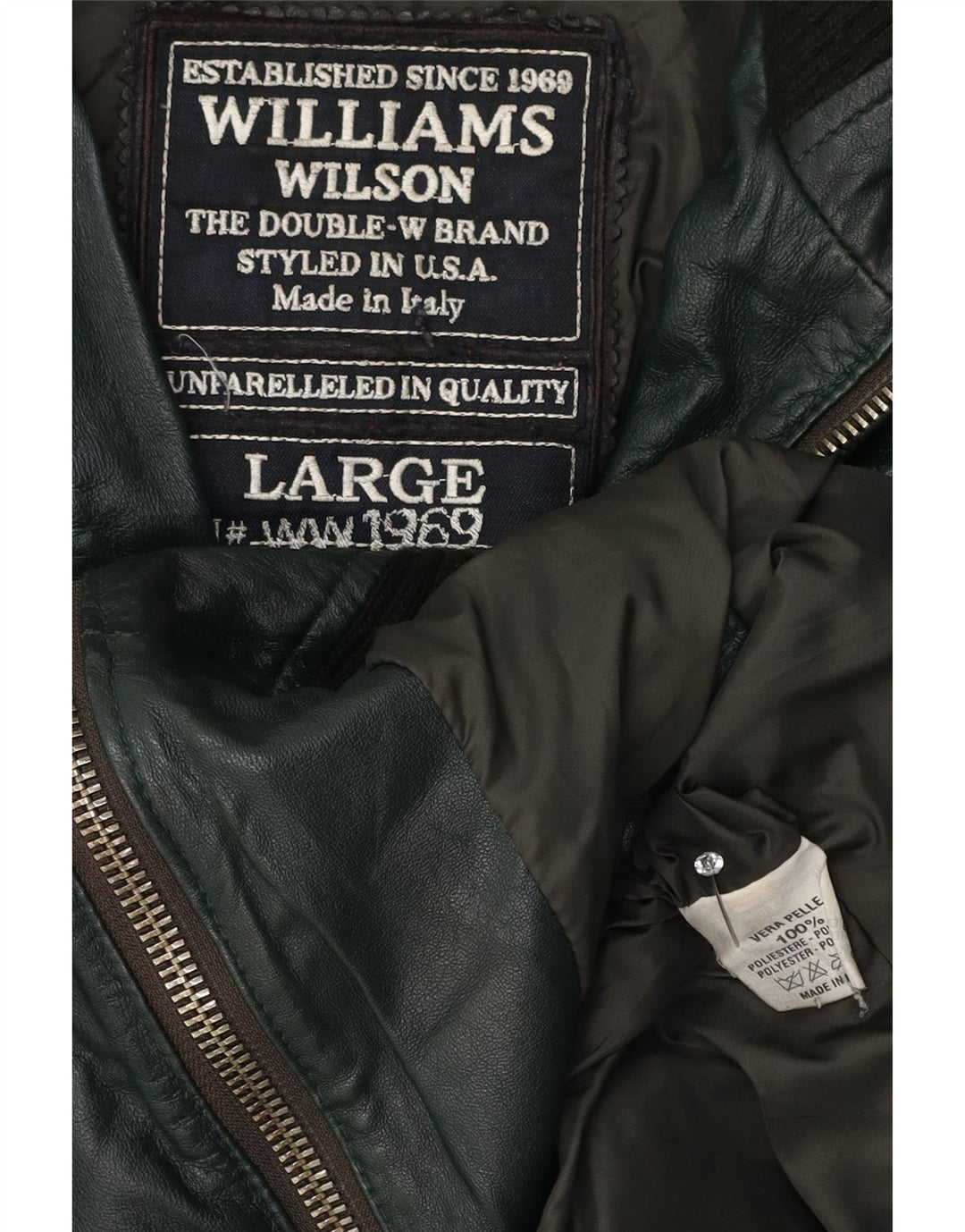 Williams Wilson Mens Leather Jacket UK 40 Large Green Leather