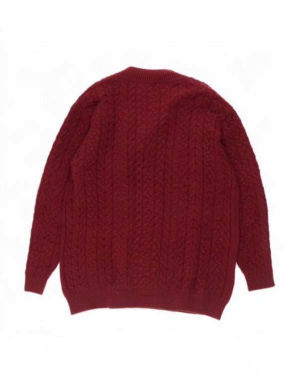 Zara Mens V-Neck Jumper Sweater Small Burgundy Nylon