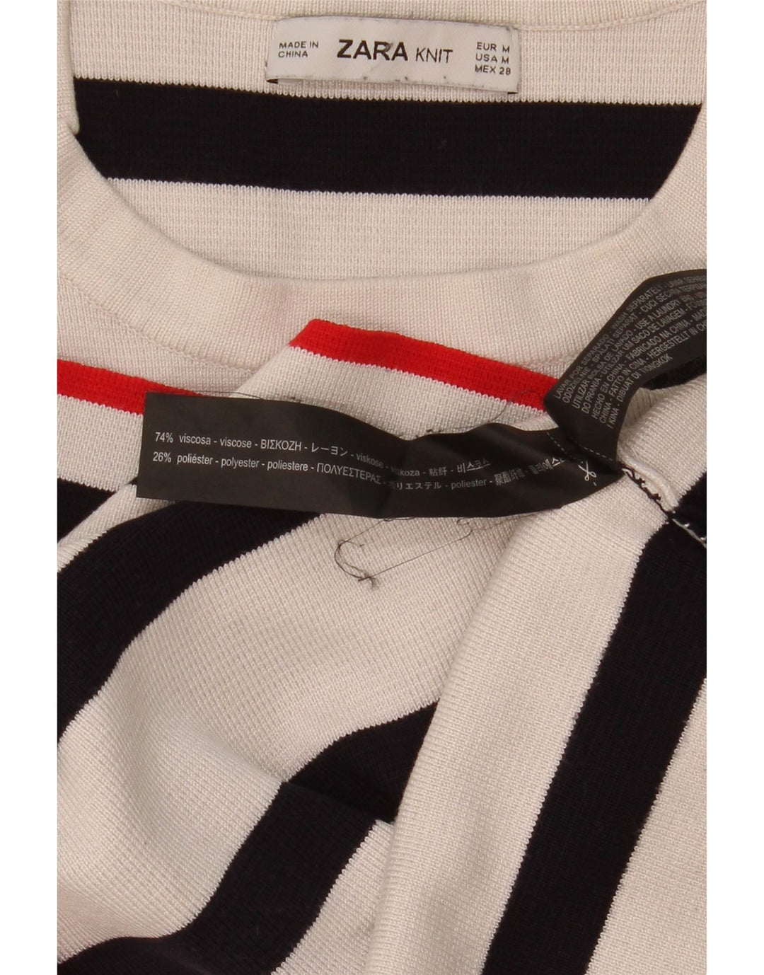 Zara Womens Crop Crew Neck Jumper Sweater UK 12 Medium White Striped