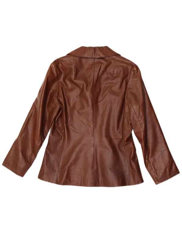 Vintage Womens 3 Button Leather Blazer Jacket UK 12 Medium Brown