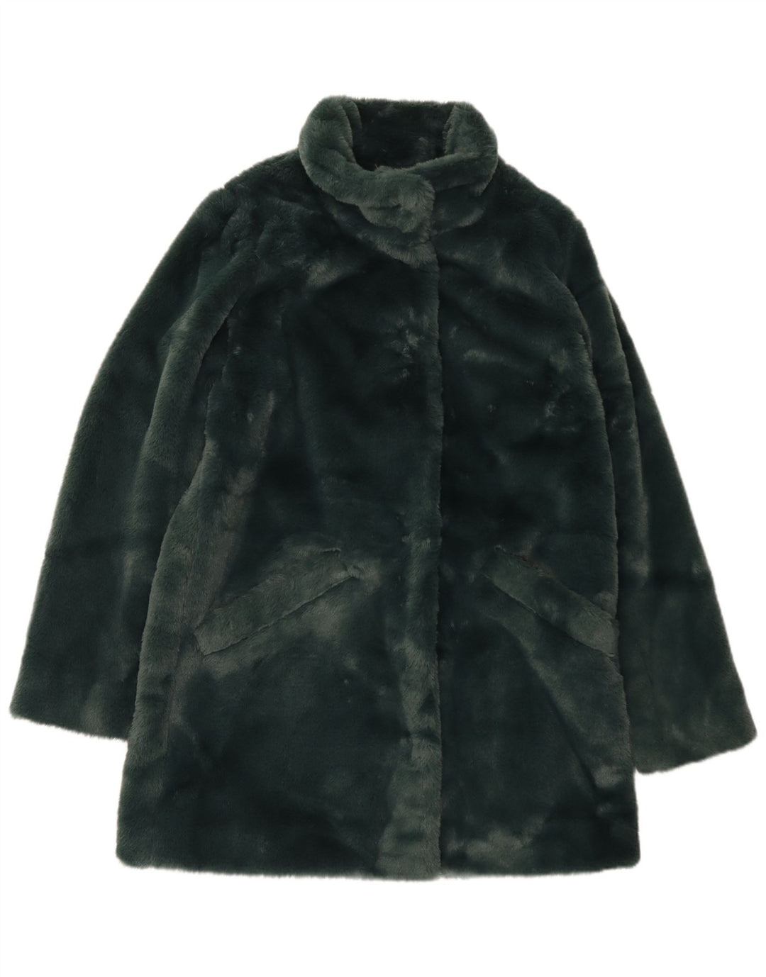 Fat Face Womens Oversized Faux Fur Overcoat UK 10 Small Green Polyester