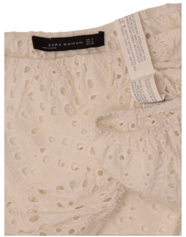 Zara Womens Crop Off Shoulder Top UK 10 Small White Cotton
