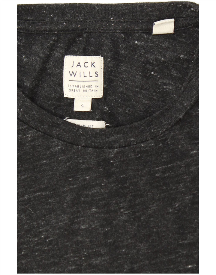 JACK WILLS Mens Slim Fit T-Shirt Top Small Black Flecked Polyester