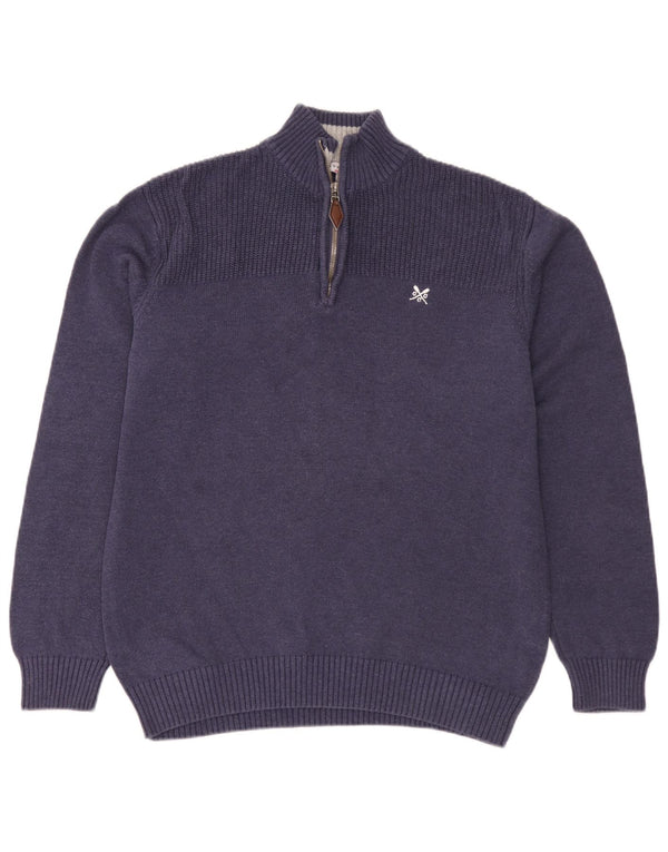 Crew Clothing Mens Zip Neck Jumper Sweater XL Navy Blue Cotton
