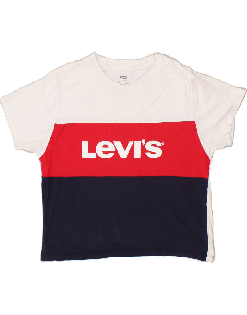 LEVI'S Womens Graphic T-Shirt Top UK 6 XS White Colourblock | Vintage Levi's | Thrift | Second-Hand Levi's | Used Clothing | Messina Hembry 