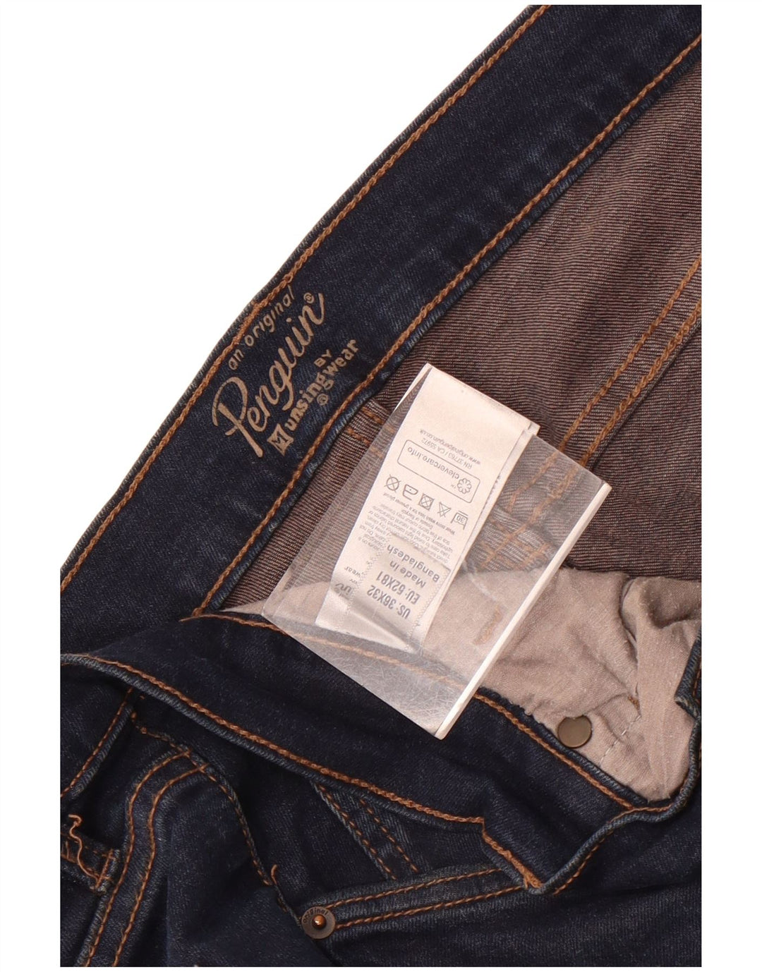 Penguin Mens Straight Jeans W36 L32 Navy Blue Cotton