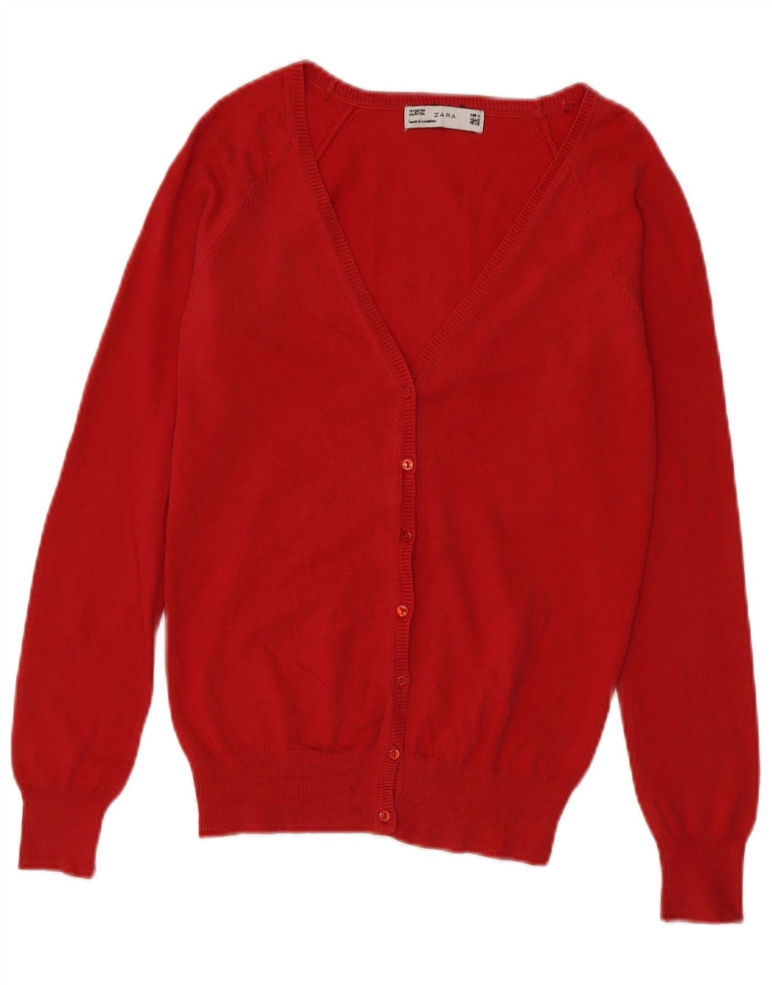 Zara Womens Cardigan Sweater UK 12 Medium Red Cotton