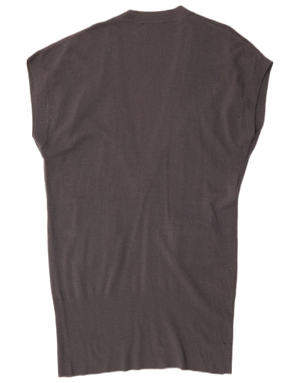 Benetton Womens Sleeveless Jumper Dress UK 16 Large Grey Lambswool