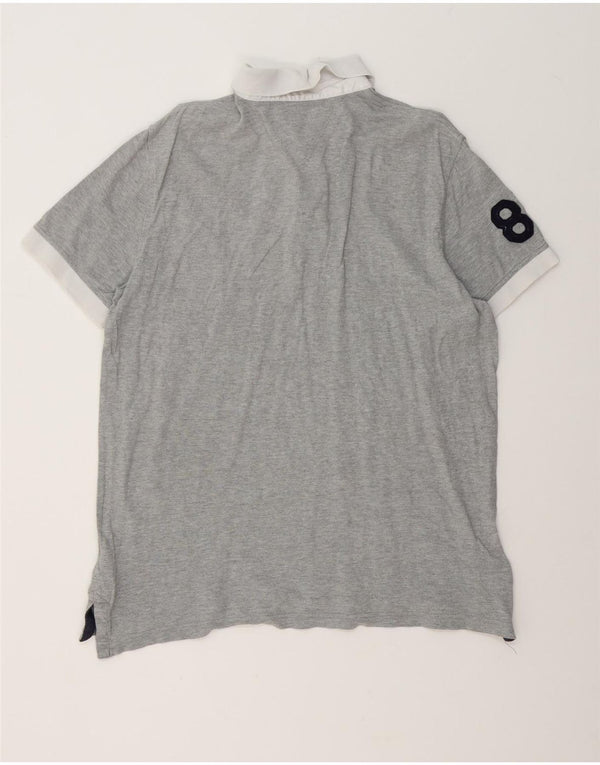 Tommy Hilfiger Mens Graphic Rugby Polo Shirt Large Grey Colourblock Cotton