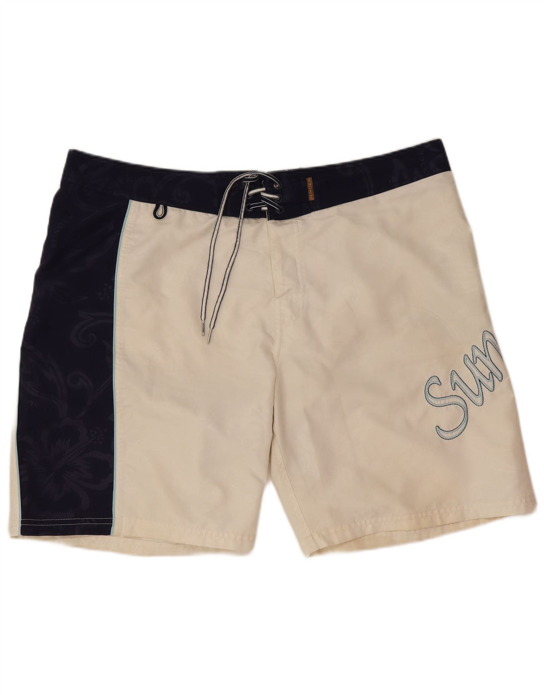 Sundek Mens Graphic Regular Swimming Shorts Large White Colourblock Beach