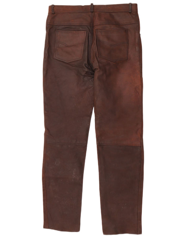 American Eagle Mens Straight Leather Trousers W36 L32 Brown