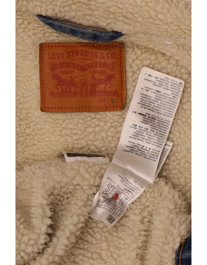 Levi's Mens Denim Sherpa Jacket UK 40 Large Blue Cotton