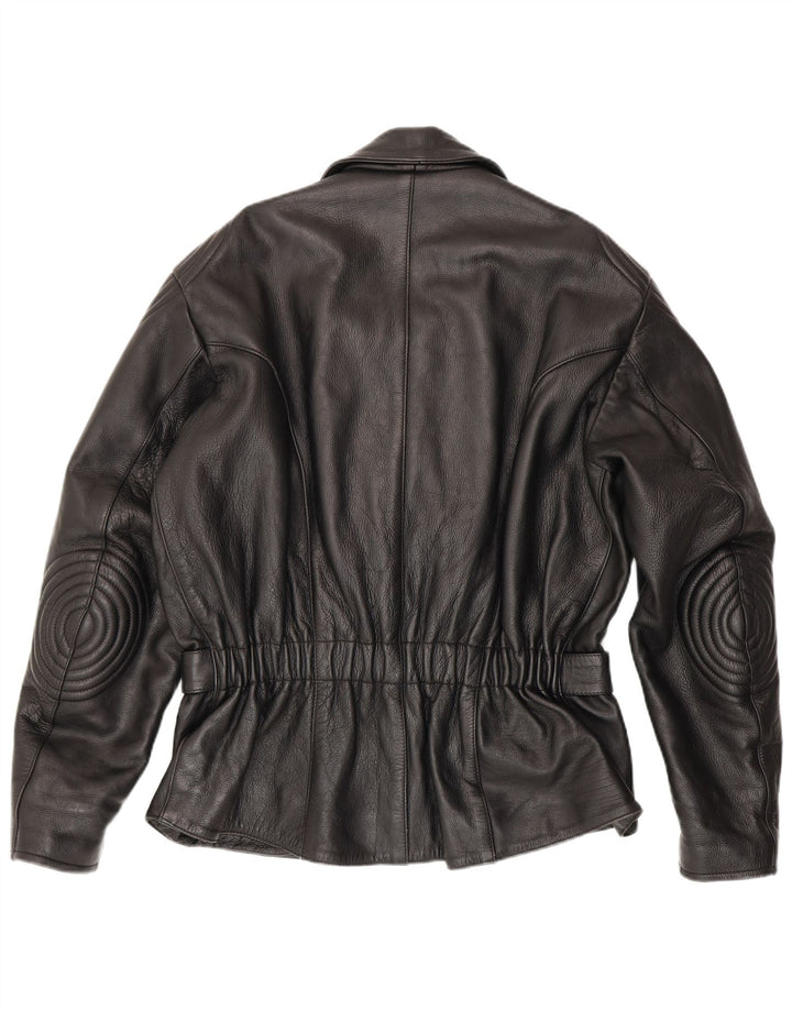 Louis Mens Leather Biker Jacket UK 42 XL Black Leather