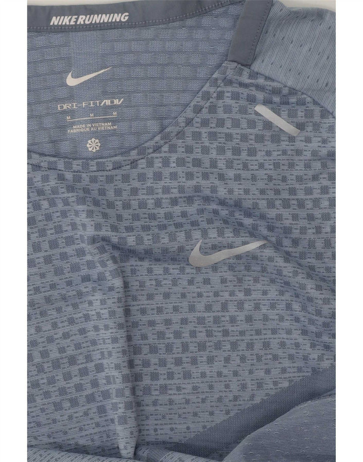 Nike Womens Dri Fit T-Shirt Top UK 14 Medium Blue Geometric Polyester