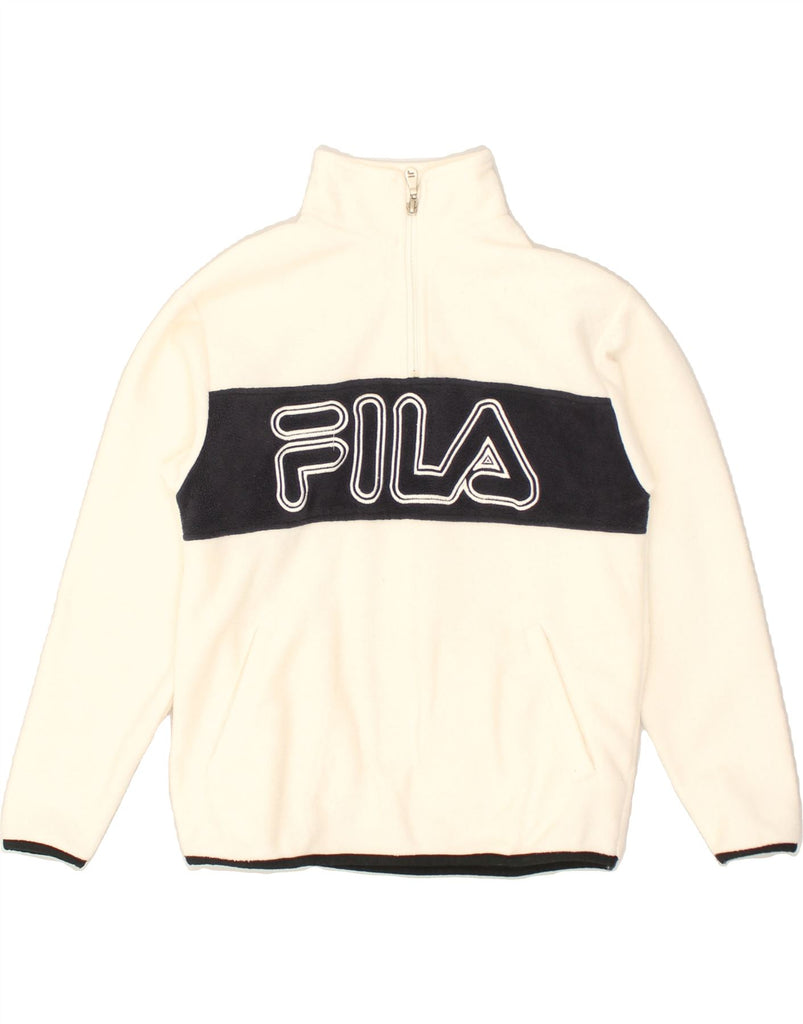 FILA Boys Graphic Zip Neck Sweatshirt Jumper 9-10 Years Small White | Vintage Fila | Thrift | Second-Hand Fila | Used Clothing | Messina Hembry 