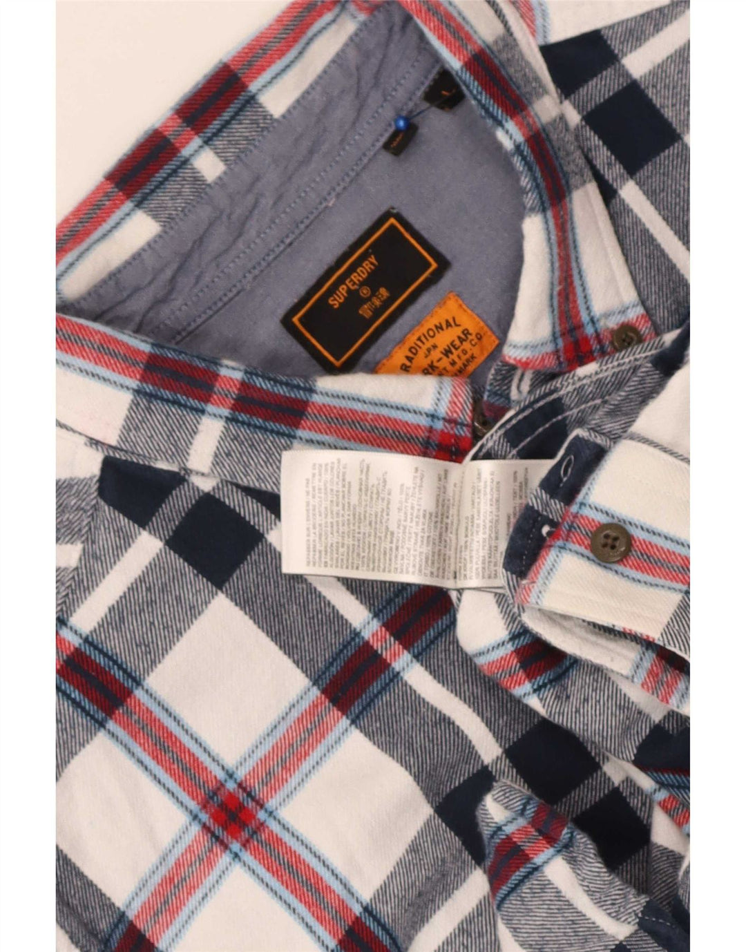 Superdry Mens Flannel Shirt Large Navy Blue Check Cotton
