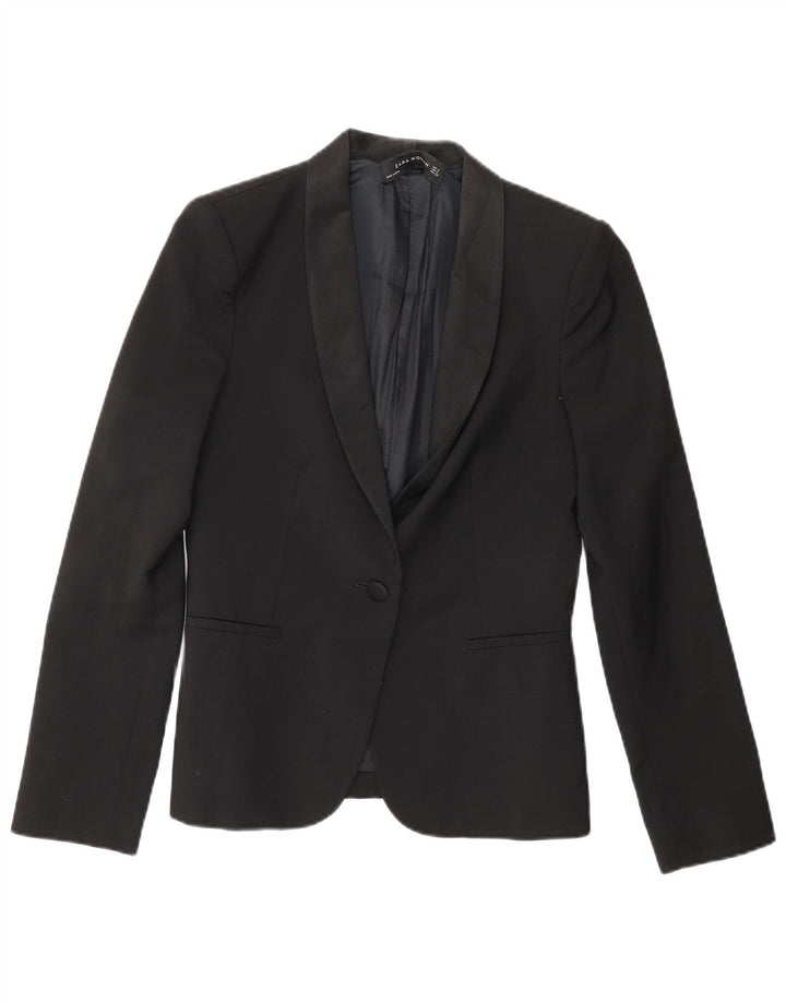 Zara Womens 1 Button Blazer Jacket UK 10 Small Black