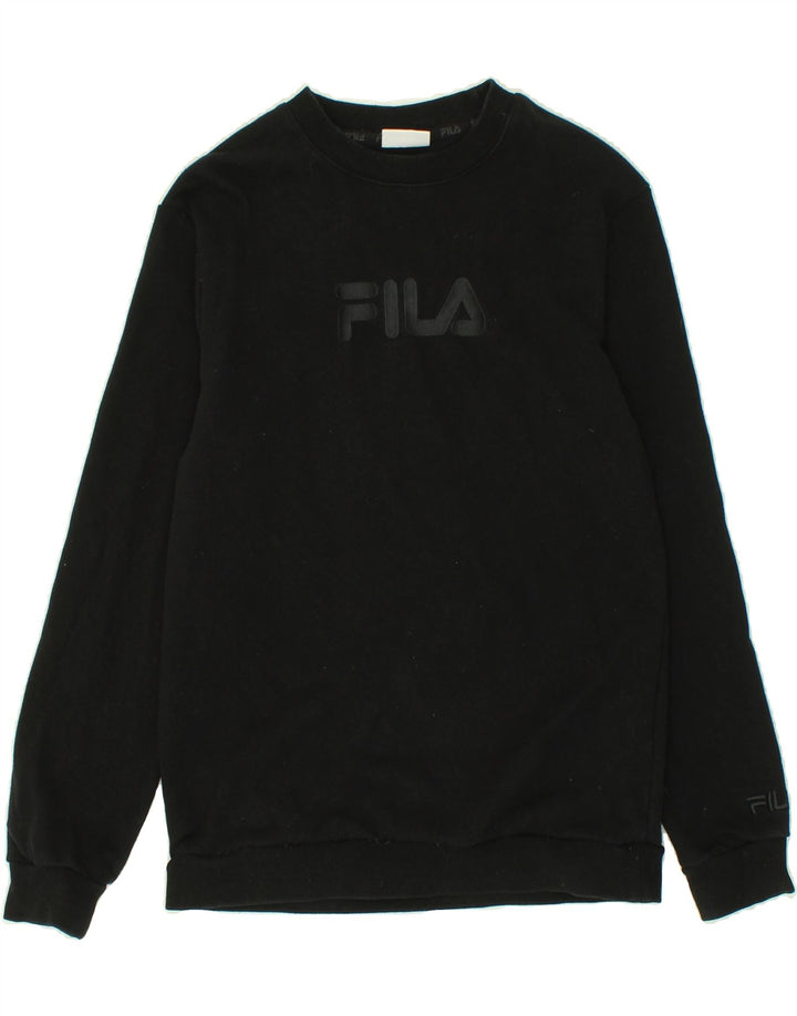 FILA Womens Graphic Sweatshirt Jumper UK 10 Small  Black Cotton Vintage Fila and Second-Hand Fila from Messina Hembry 