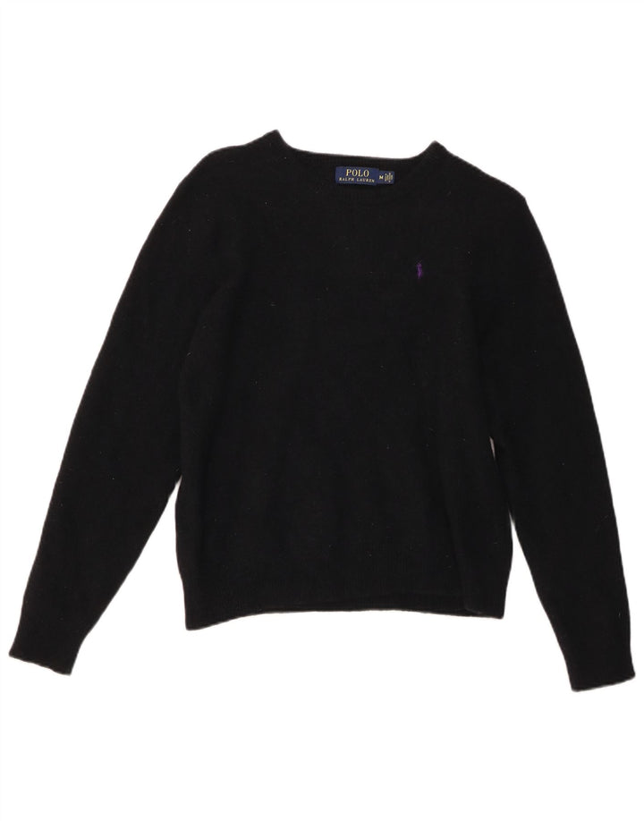 POLO RALPH LAUREN Womens Boat Neck Jumper Sweater UK 12 Medium Black