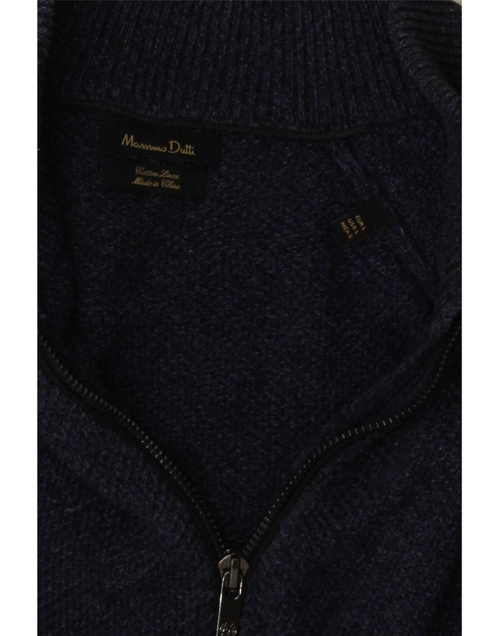 Massimo Dutti Mens Cardigan Sweater Large Navy Blue Cotton