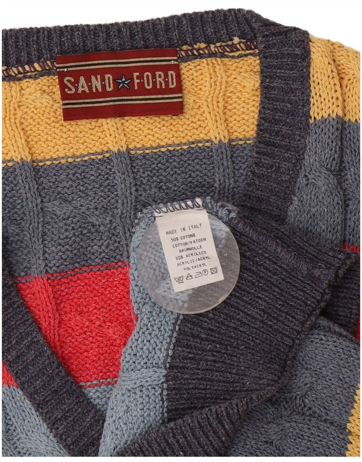 Vintage Mens Vest Tank Top Large Multicoloured Striped Cotton