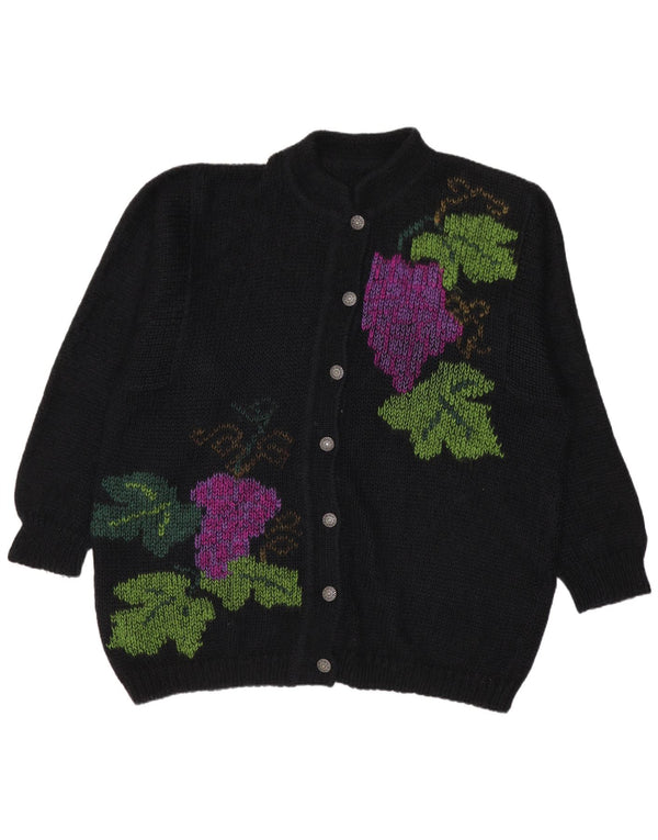 Vintage Womens Oversized Cardigan Sweater UK 10 Small Black Floral Mohair