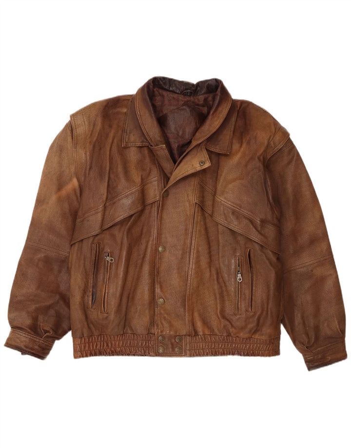 Vintage Mens Leather Jacket UK 44 2XL Brown Leather
