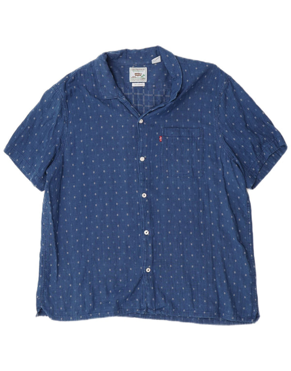 Levi's Mens Relaxed Short Sleeve Shirt XL Blue Spotted Cotton