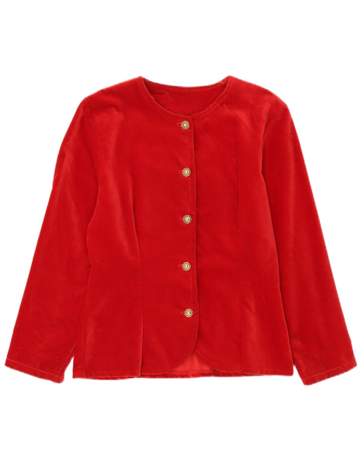 Vintage Womens 5 Button Velvet Blazer Jacket UK 10 Small Red Cotton