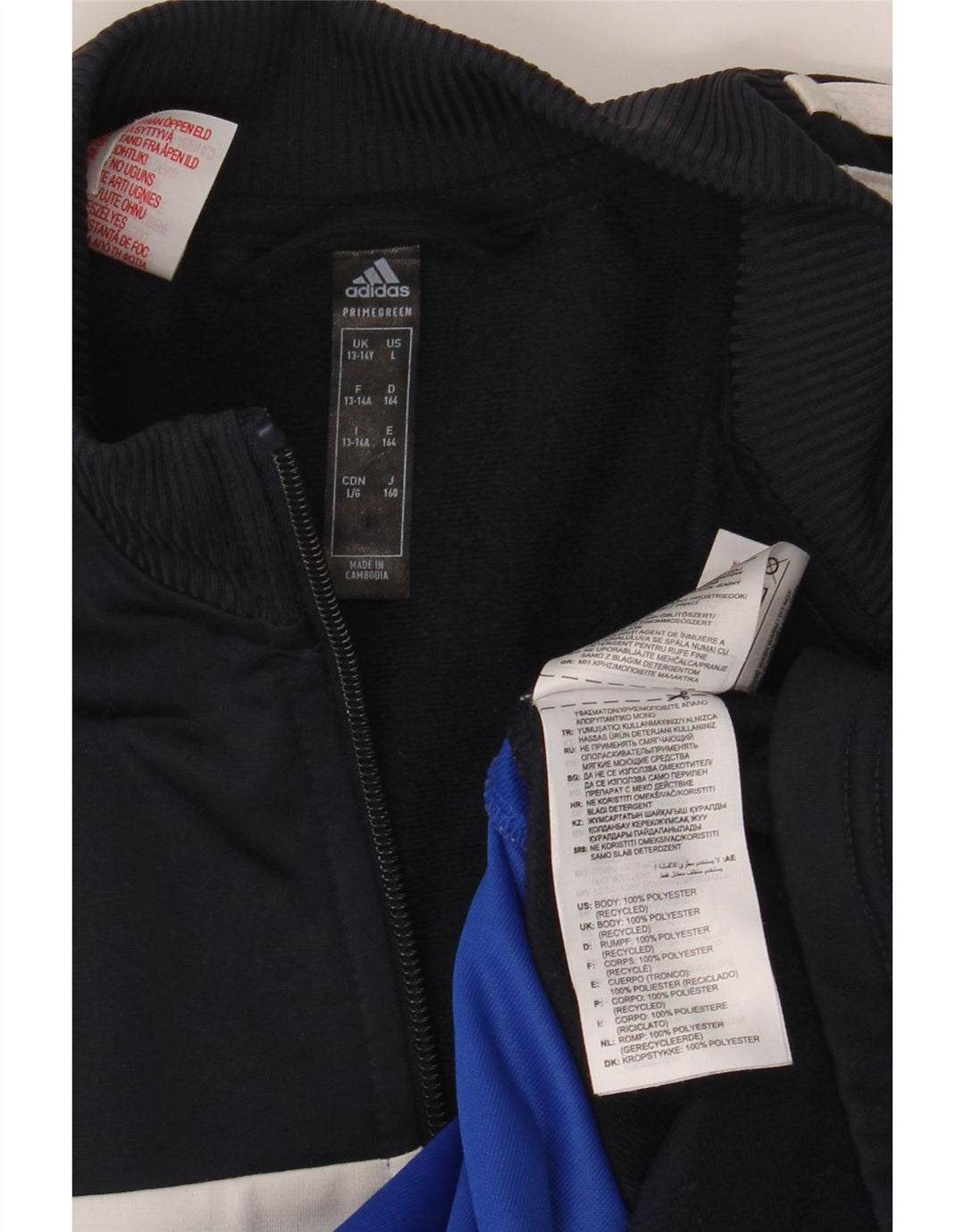 Adidas Boys Tracksuit Top Jacket 13-14 Years Blue Colourblock Polyester
