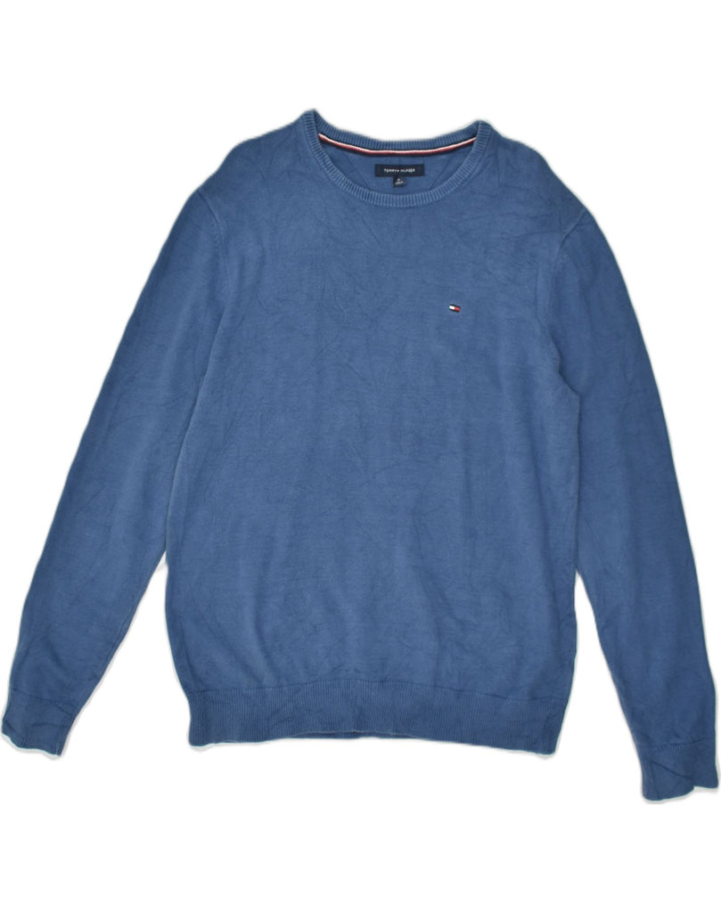 TOMMY HILFIGER Mens Crew Neck Jumper Sweater Medium Blue | Vintage Tommy Hilfiger | Thrift | Second-Hand Tommy Hilfiger | Used Clothing | Messina Hembry 